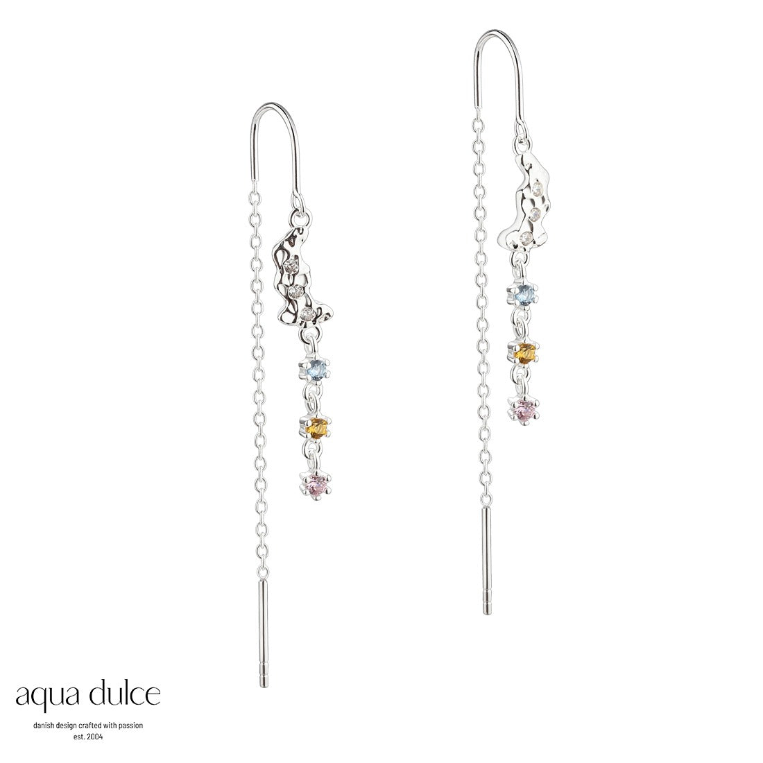 Aqua Dulce - Malta Thread øretråde rufflet overflade og pastel cz. i sølv