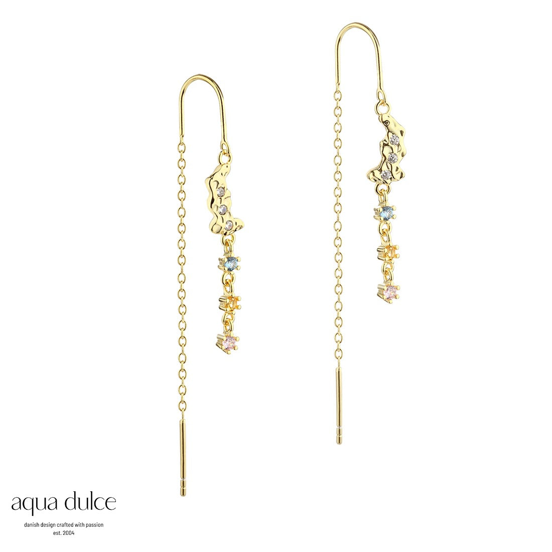 Aqua Dulce - Malta Thread ørekæde med cz. i pastelfarver forgyldt sølv