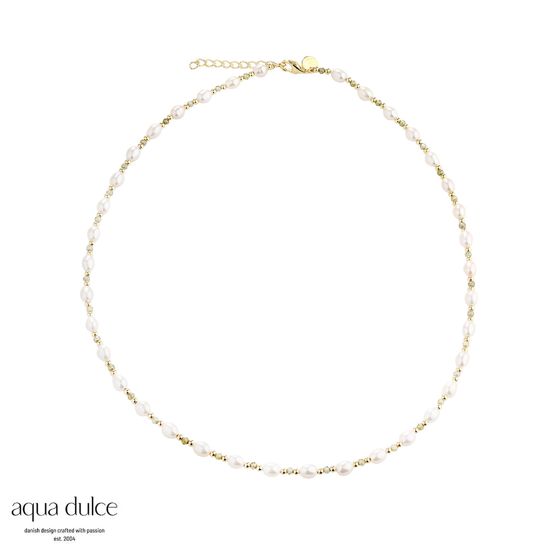Aqua Dulce - Coast Olive perlehalskæde i forgyldt sølv