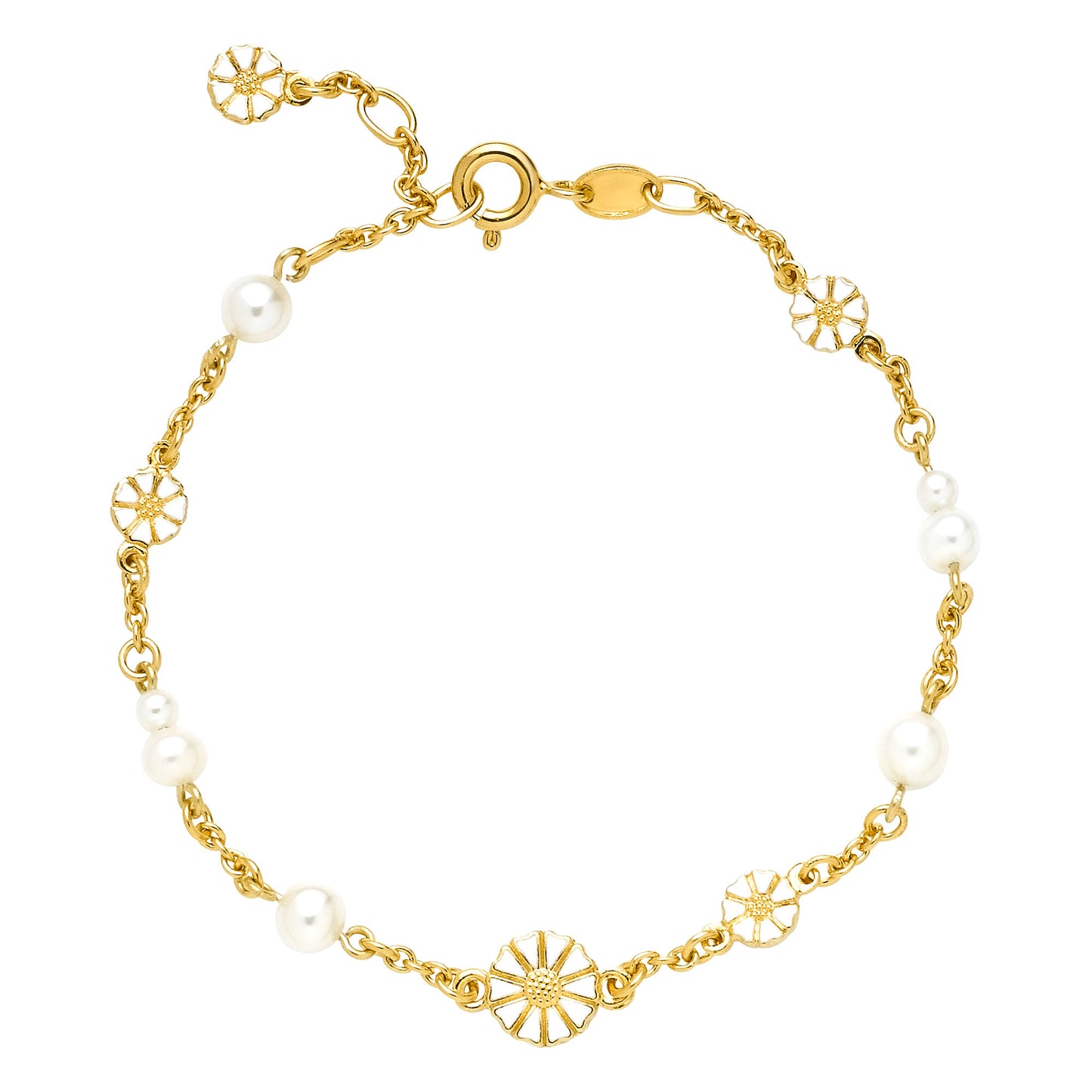 Lund of Copenhagen - Margueritarmbånd med hvide ferskvandsperler i 18kt forgyldt sølv