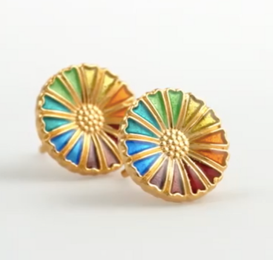 Lund og Copenhagen - Margueritter regnbue emalje i forgyldt sølv