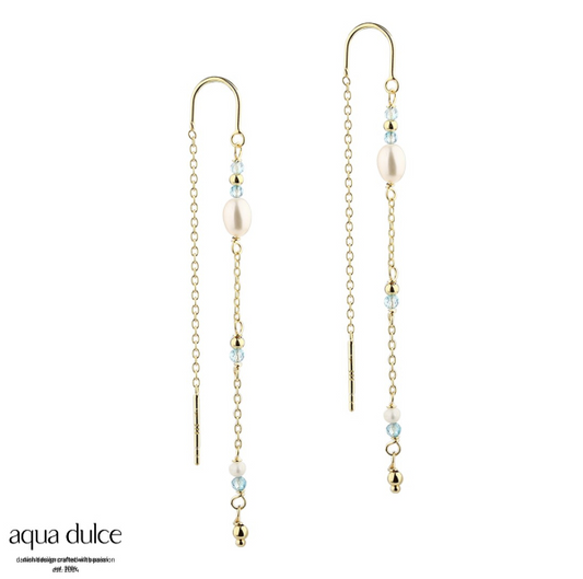 Aqua Dulce - Coast ørekæder med ferskvandsperler og pastelblå perler i forgyldt sølv