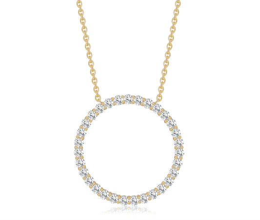 Støvring Design - Cirkelvedhæng stor med hvide cz. i 8kt guld