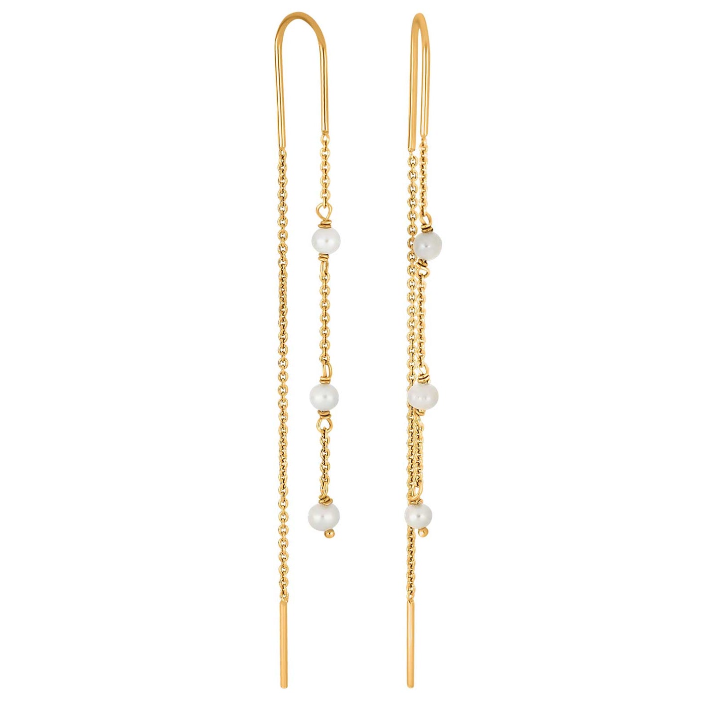 Nordahl Jewellery - Øreringe med kæder og hvide fwp. i forgyldt sølv