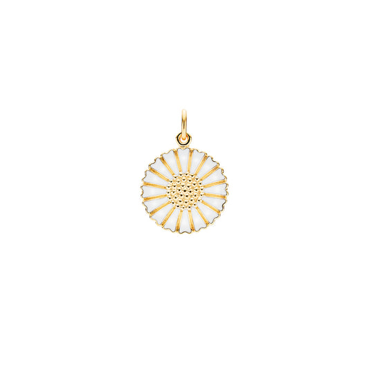 Marguerit vedhæng 18mm hvid og forgyldt