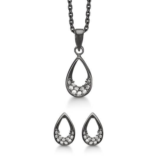 Smykkesæt i sortrhodineret sølv