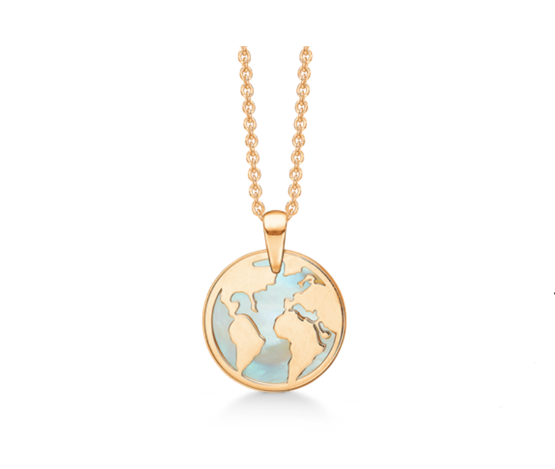 Vedhæng - Verden i 8 karat guld med perlemor