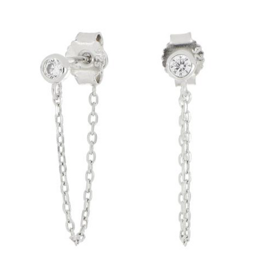 Ørering med kæde og hvid zirkonia sølv