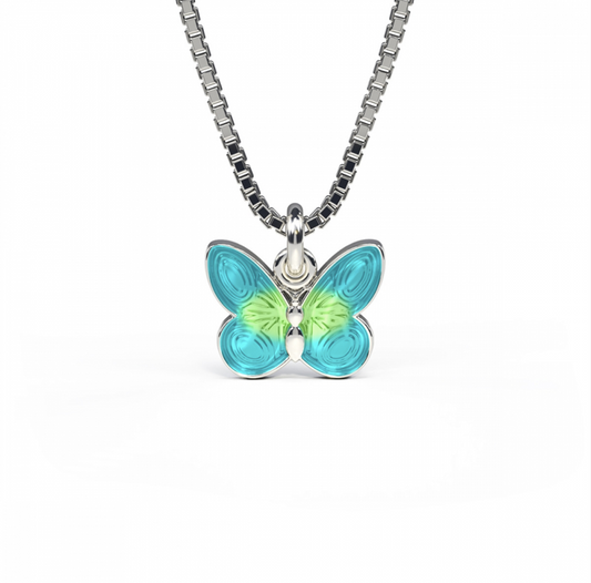 Pia & Per Emaljehalskæde turkis og lime sommerfugl