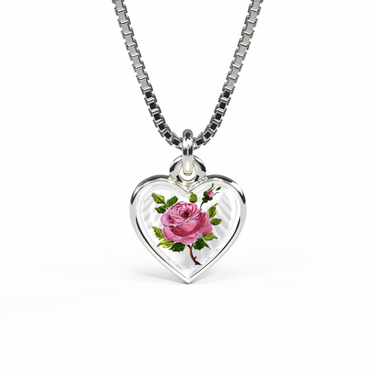 Pia & Per Emaljehalskæde hjerte med rose