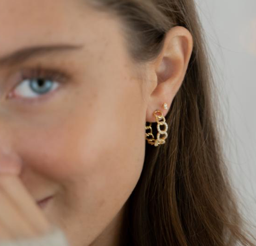 Øreringe - hvide zirkonia og forgyldt