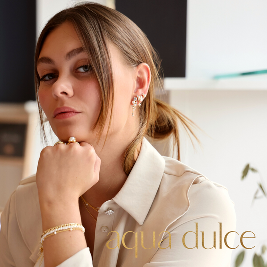 Aqua Dulce - Darling Bubbles øreringe med hvid perle og cz i forgyldt