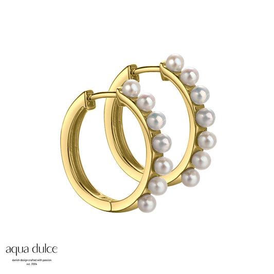 Aqua Dulce - MAISY Hoop med hvide fwp. i forgyldt sølv