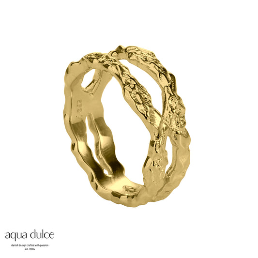 Aqua Dulce - Mila dobbelt ring med ruflet overflade i forgyldt sølv