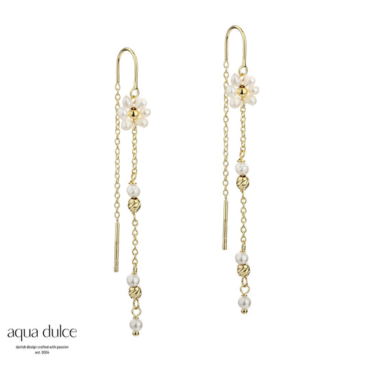 Aqua Dulce - Daisy Pearl ørekæder med hvide ferskvandsperler og forgyldt sølv