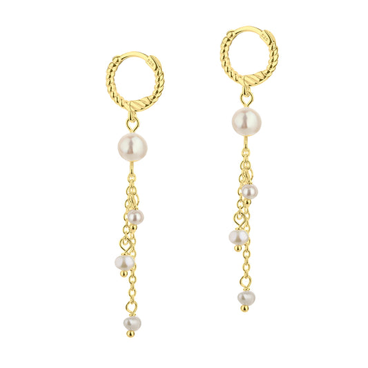 Aqua Dulce - Christi snoet hoops med ferskvandsperler og kæder i forgyldt sølv