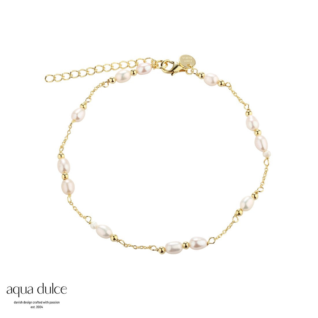 Aqua Dulce - Cara anklet med hvide perler i forgyldt sølv