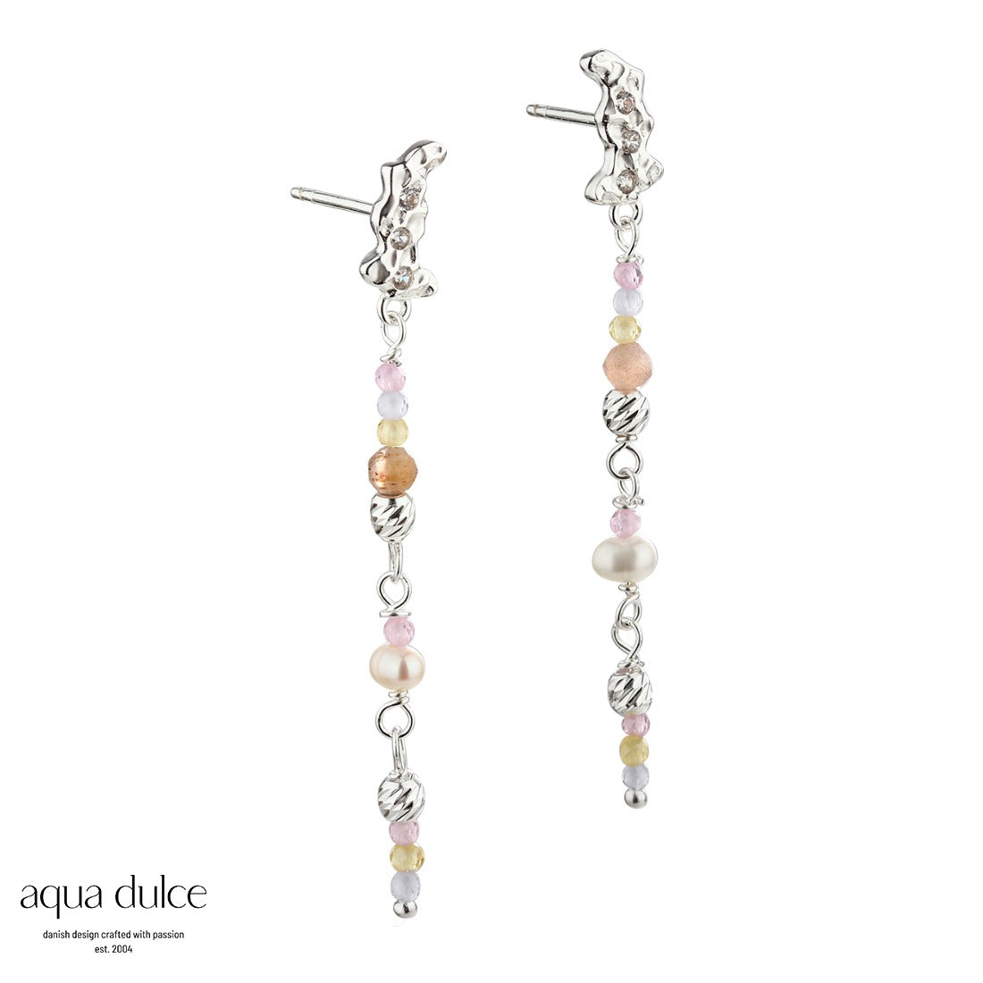 Aqua Dulce - Pretty Pastel Mix øreringe med perler, sten og halvædelsten og cz. i sølv