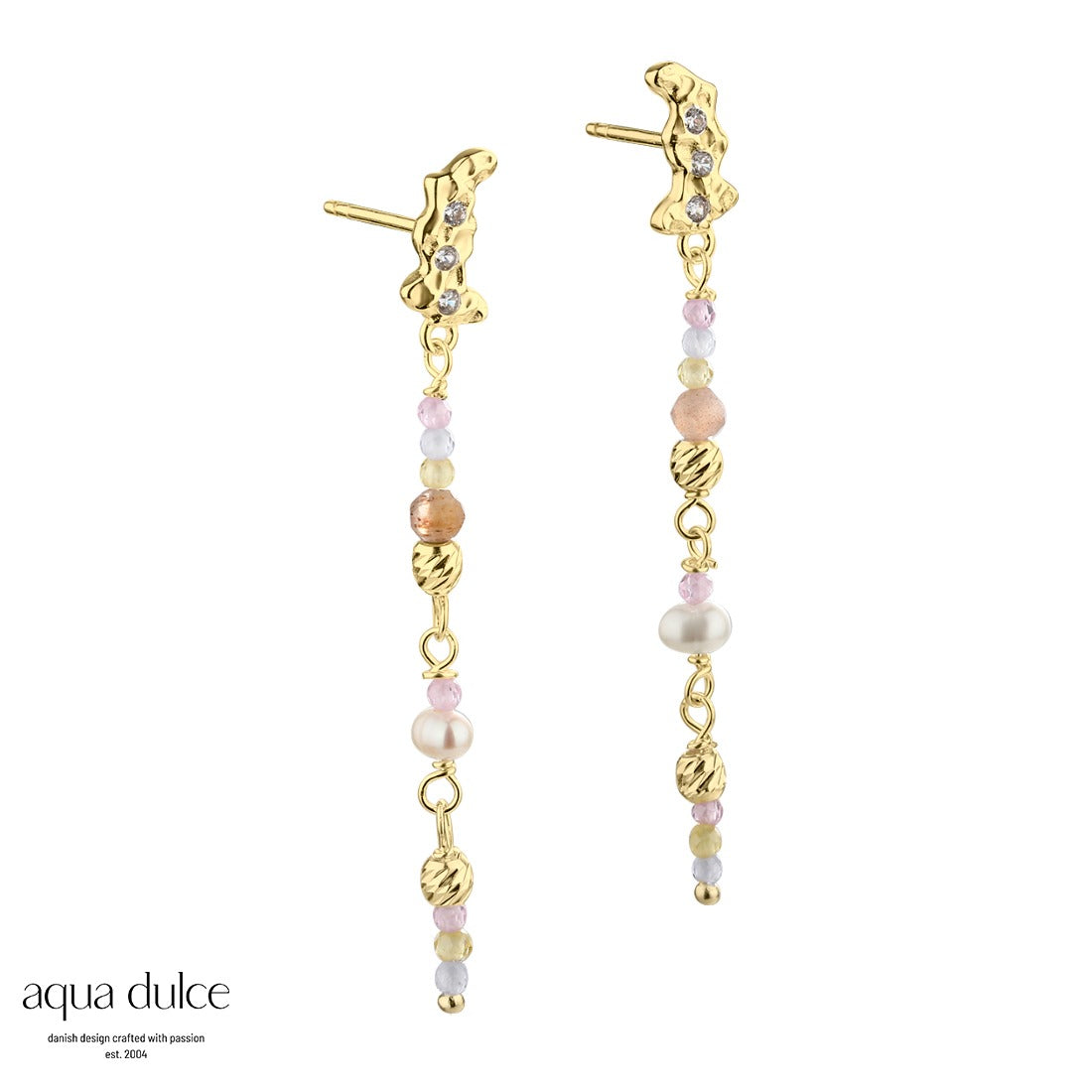 Aqua Dulce - Pretty Pastel Mix øreringe med perler, halvædelsten og cz i forgyldt sølv
