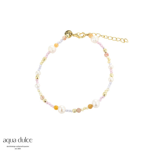 Aqua Dulce - Pastel Love armbånd med ferskvandsperler og pastel perler i forgyldt sølv