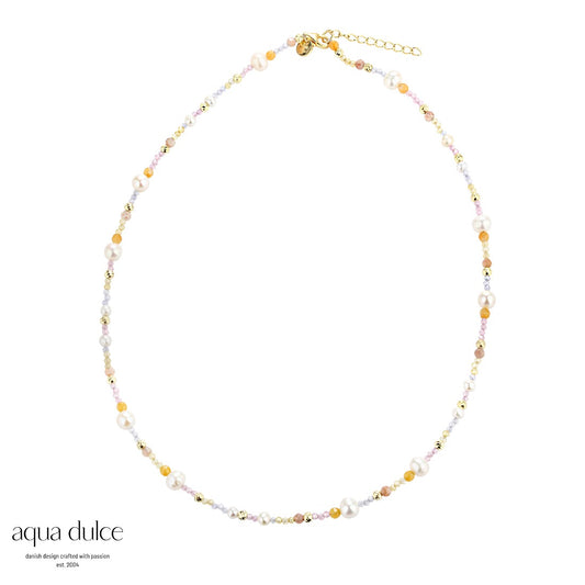 Aqua Dulce - Pastel Love Halskæde med ferskvandsperler, pastel perler og forgyldt sølv