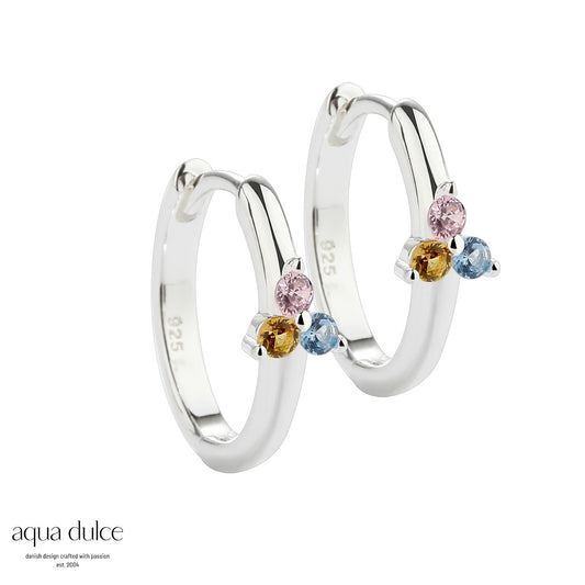 Aqua Dulce - Gunnva Hoop 15mm med pastelfarvede cz. i sølv