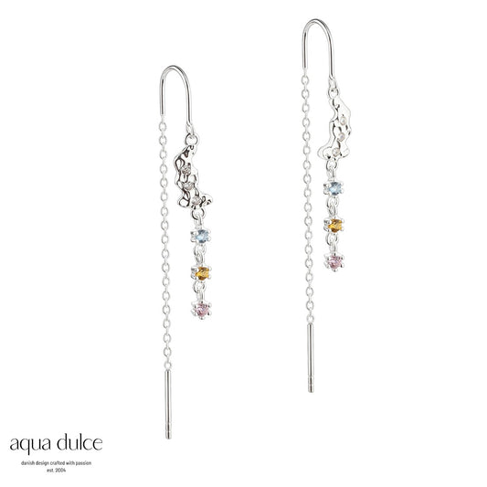 Aqua Dulce - Malta Thread øretråde rufflet overflade og pastel cz. i sølv