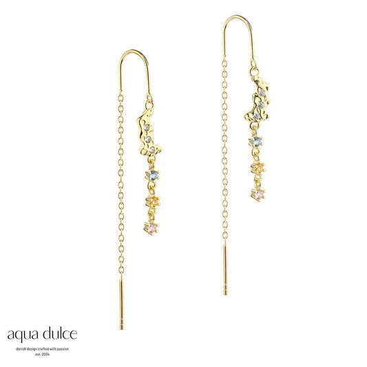 Aqua Dulce - Malta Thread ørekæde med cz. i pastelfarver forgyldt sølv