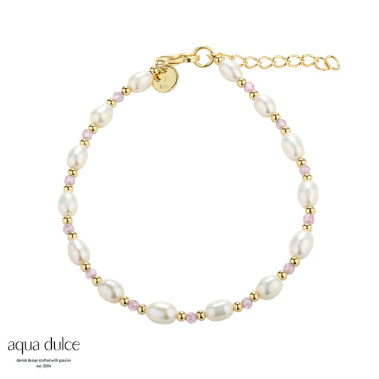 Aqua Dulce - Coast perlearmbånd med ferskvandsperler og rosa perler i forgyldt sølv