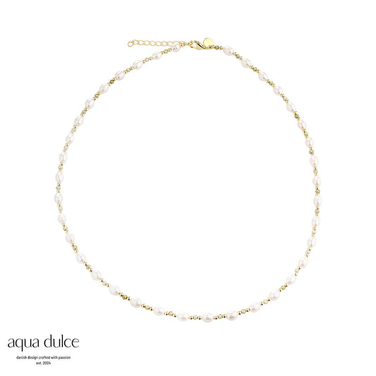 Aqua Dulce - Coast Olive perlehalskæde i forgyldt sølv