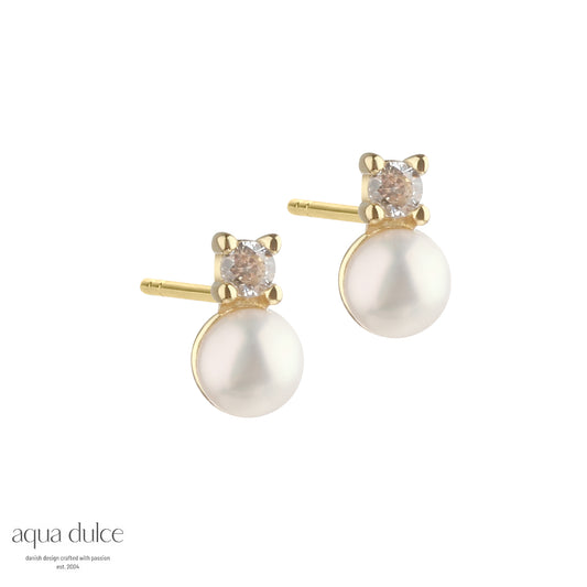 Aqua Dulce - Darling Bubbles øreringe med hvid perle og cz i forgyldt