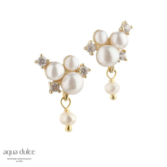 Aqua Dulce - Darling Bubbles Cloud øreringe med perler og cz i forgyldt
