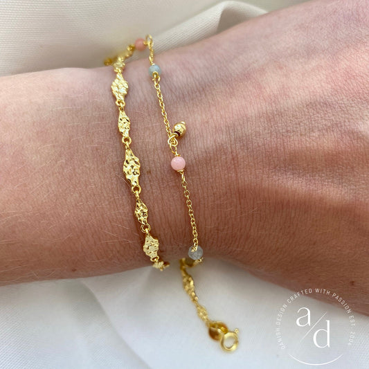 Aqua Dulce - Mila armbånd med ruflede led i forgyldt sølv