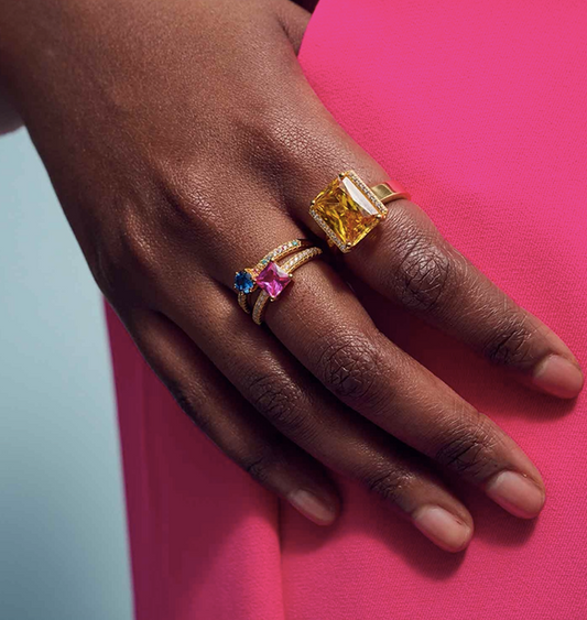 Sif Jakobs - Ellera Uno Grande ring med multifarvede sten i 18kt forgyldt