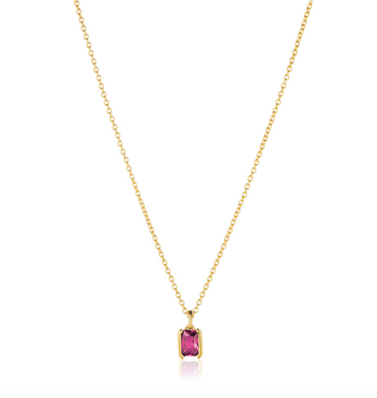 Sif Jakobs - Roccanova Piccolo halskæde med pink cz i 18kt forgyldt sølv