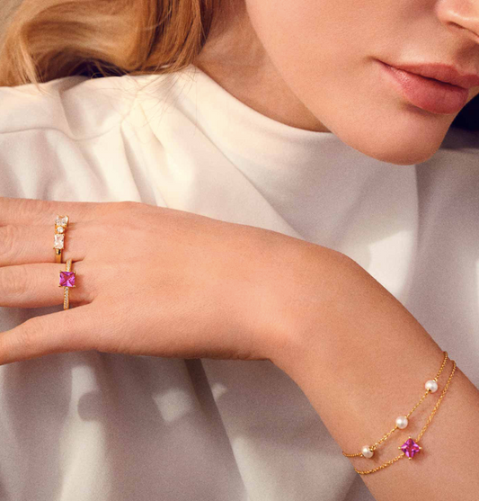 Sif Jakobs - Ellera Quadrato ring med hvide og pink cz i 18kt forgyldt