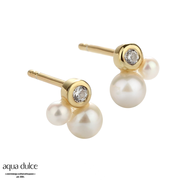 Aqua Dulce - Pretty Pearl Petit med perler og cz i forgyldt sølv