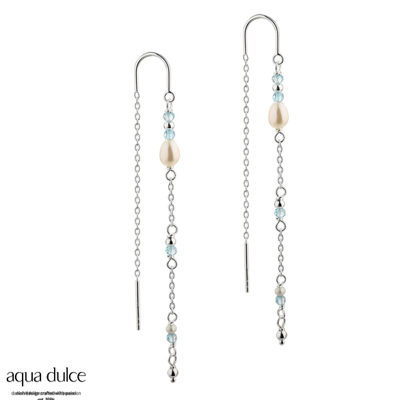 Aqua Dulce - Ørekæder med ferskvandsperler, pastelblå perler i sølv
