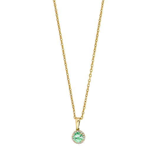 Siersbøl - 14kt guldvedhæng med diamanter 0,04ct w/si og en grøn granat