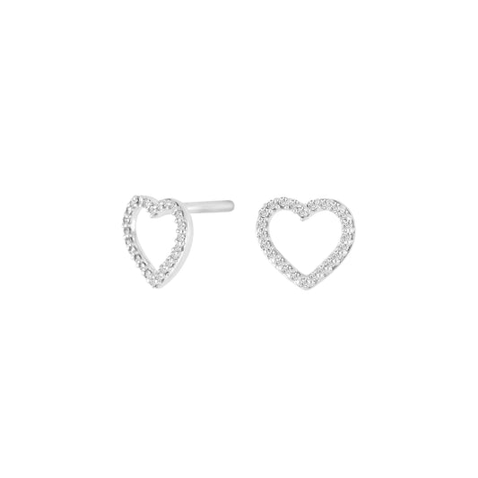 Siersbøl - Diamantøreringe 14kt hvidguld med åbne hjerter, i alt 0,06ct W/si