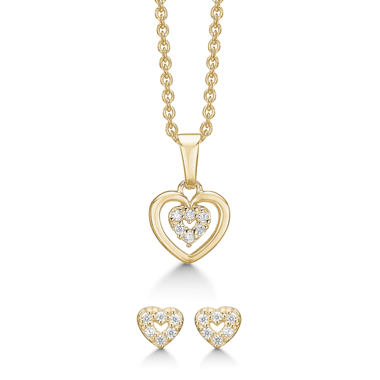 Smykkesæt med hjerter i forgyldt sølv