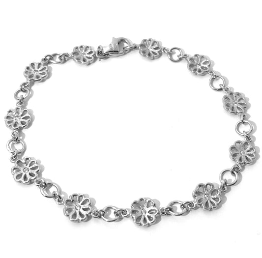 Armbånd med blomster hele vejen rundt i sølv