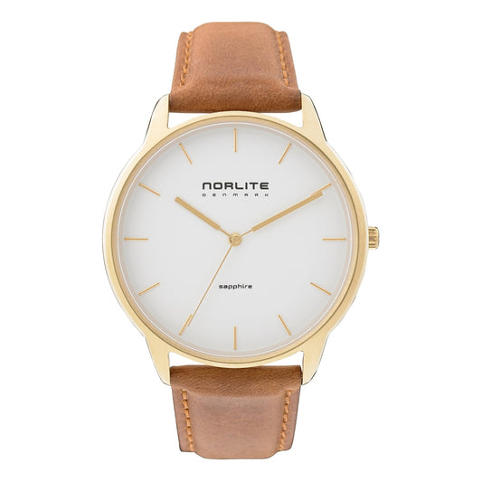 Norlite - herreur gyldent med brun læderrem