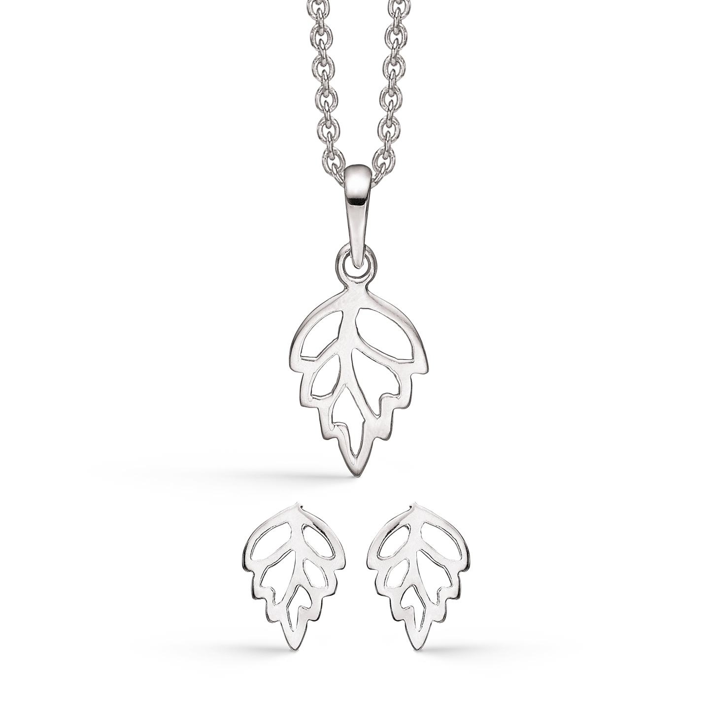 Smykkesæt med blade i sølv