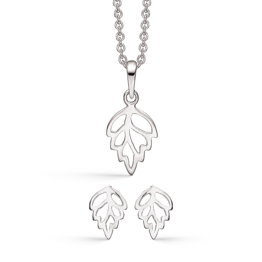 Smykkesæt med blade i sølv