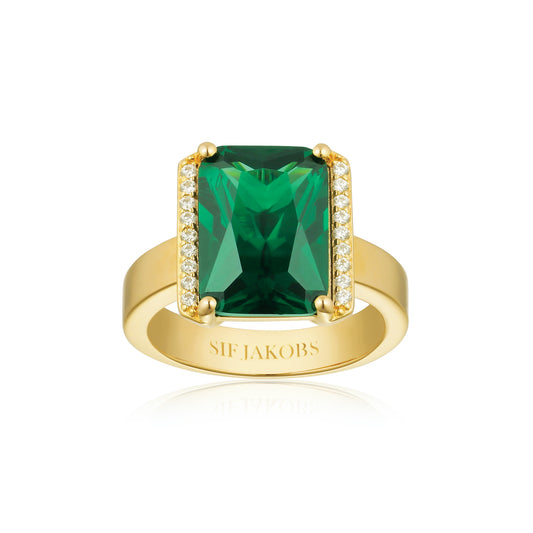 Sif Jakobs - Roccanova Altro Grande ring med smaragdgrøn og hvide cz i 18kt forgyldt sølv