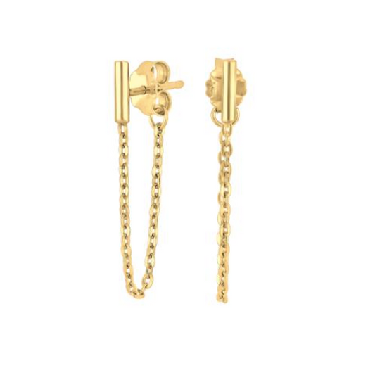 Øreringe med stav og kæde i forgyldt 925