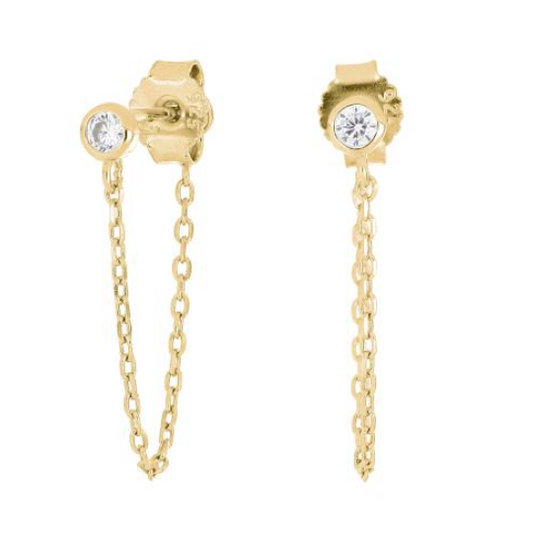 Ørering med kæde og hvid zirkonia