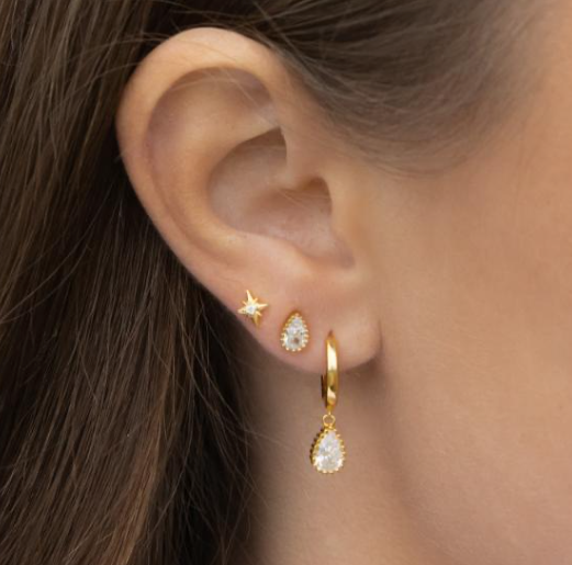Ørering - Stjerne med zirkonia i forgyldt