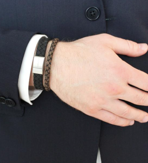 Herrearmbånd - Sort flettet læder 12mm med stål